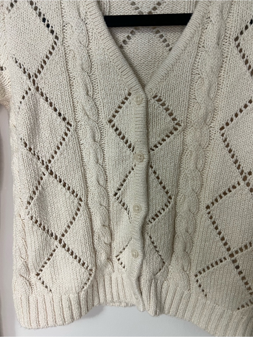 Brandy Melville Cream Cable Knit V-Neck Sweater Cardigan Minimalist Cottage - Picture 3 of 9